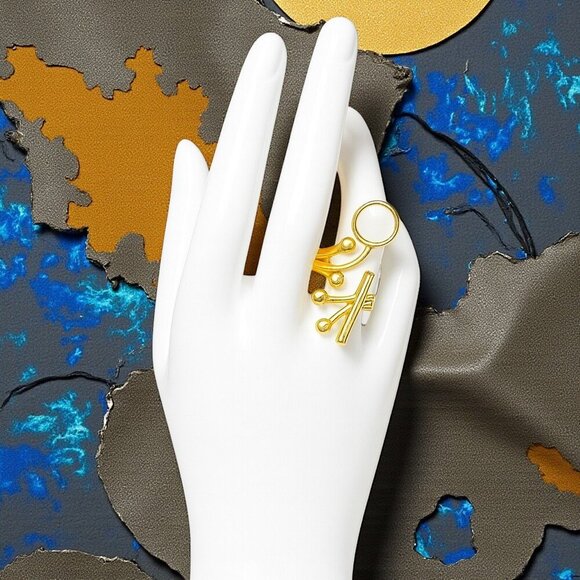🆕Boho Chic Cocktail Ring 18K Gold Plated Brass With Glass Pearl Adjustable - Picture 11 of 13